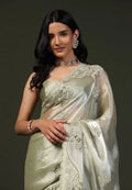 Burberry Silk Saree With Embroidery Cutwork and Stone Work Indian Party Saree NextBuy