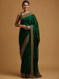 Green Zariwork Semi Crepe Designer Saree NextBuy