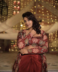 Elegant Crape Silk Blouse and Draped Skirt with Shrug