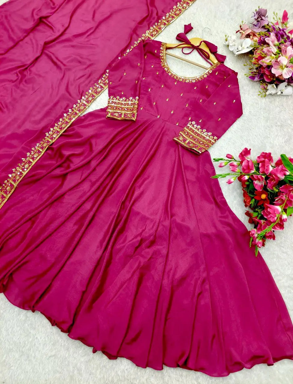 Presenting New &nbsp;Pure Vichitra Silk Gwon Pent and Dupatta Set Fully Stitched Ready To Wear NextBuy