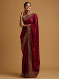 Wine Zariwork Semi Crepe Designer Saree NextBuy