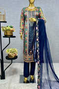 Elegant pure chinon silk top with digital print and real mirror handwork.