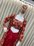 Stylish Crape Silk Blouse and Draped Skirt Set with Shrug