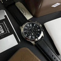 Silver dial Fossil FS4812 watch for men with classic chronograph features