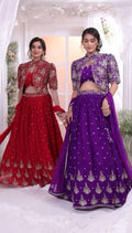 Designer Wedding Wear Crop Top Embroidery Work Lehenga Choli With Jacket (2 Colors) NextBuy
