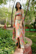 DESIGNER FANCY WESTERN STYLE CREAP SILK PRINTED AND PAN MIROR WORK KOTI, BLOUSE WITH WESTERN BOTTOM NextBuy