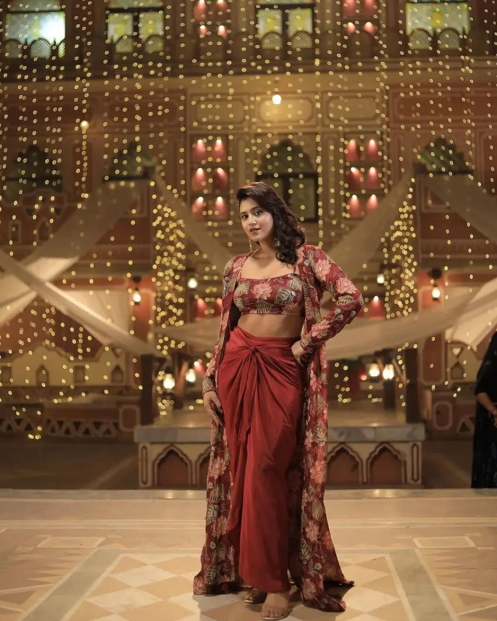 Contemporary Western Three-Piece Outfit with Crape Silk Fabric