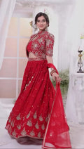 Designer Wedding Wear Crop Top Embroidery Work Lehenga Choli With Jacket (2 Colors) NextBuy