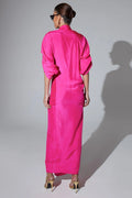 Long yellow shirt dress with puff sleeves