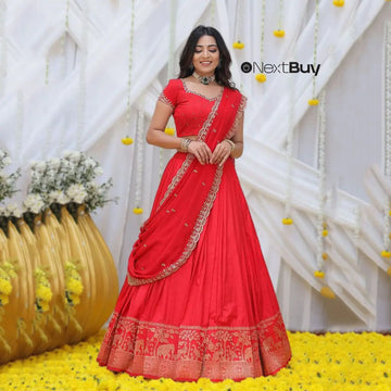 Fully Stitched Jacquard Lehenga Choli with Sequins Embroidery NextBuy