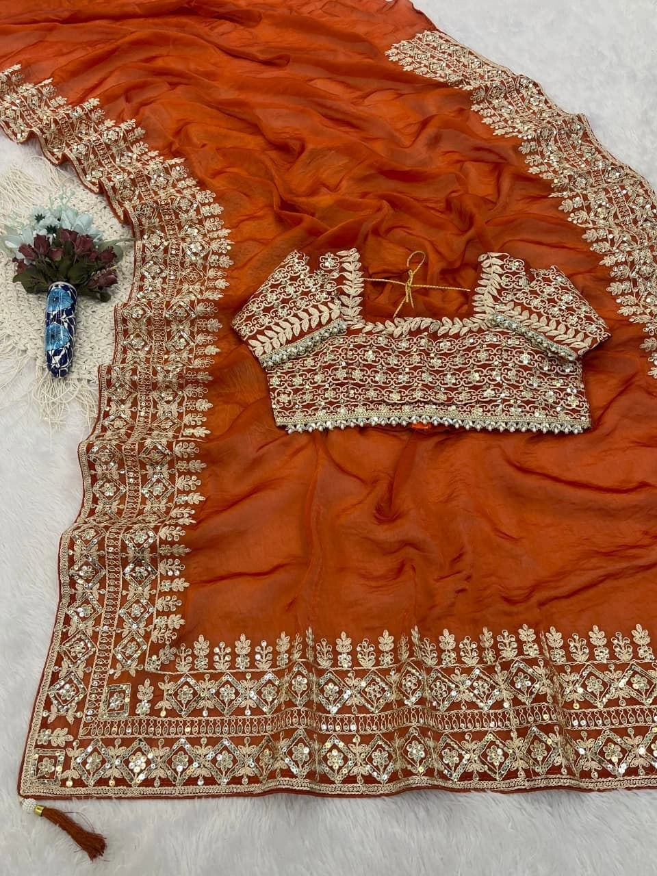Luxury festive saree with stitched blouse