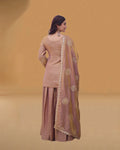 Premium embroidered top sharara dupatta set with round neck kurti and 2.2 meter lace border dupatta