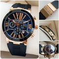 Premium luxury men's chronograph watch with black silicone strap