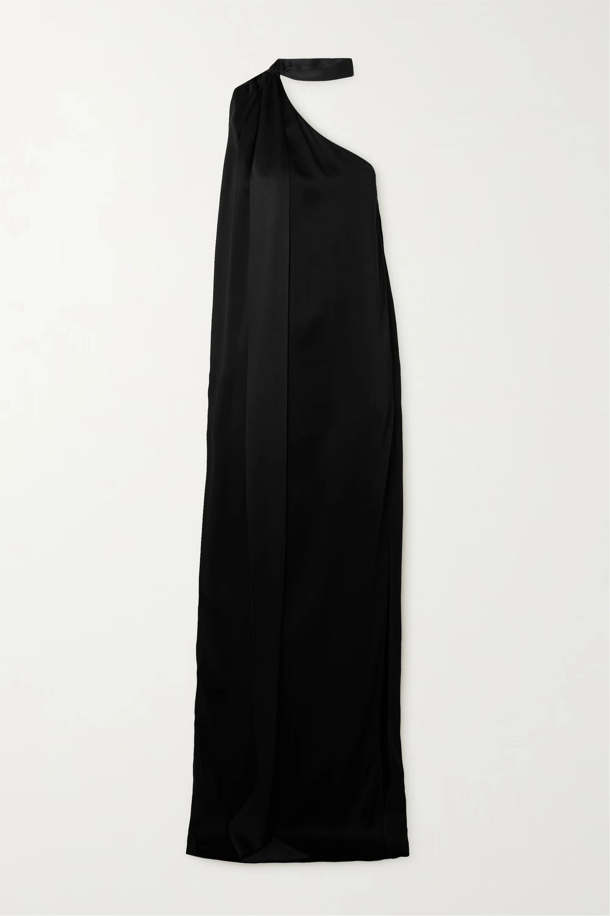 Women premium viscose silk long one shoulder cocktail dress black