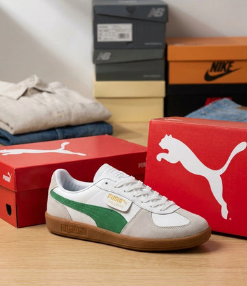 Puma Palermo style white green sneakers for men
