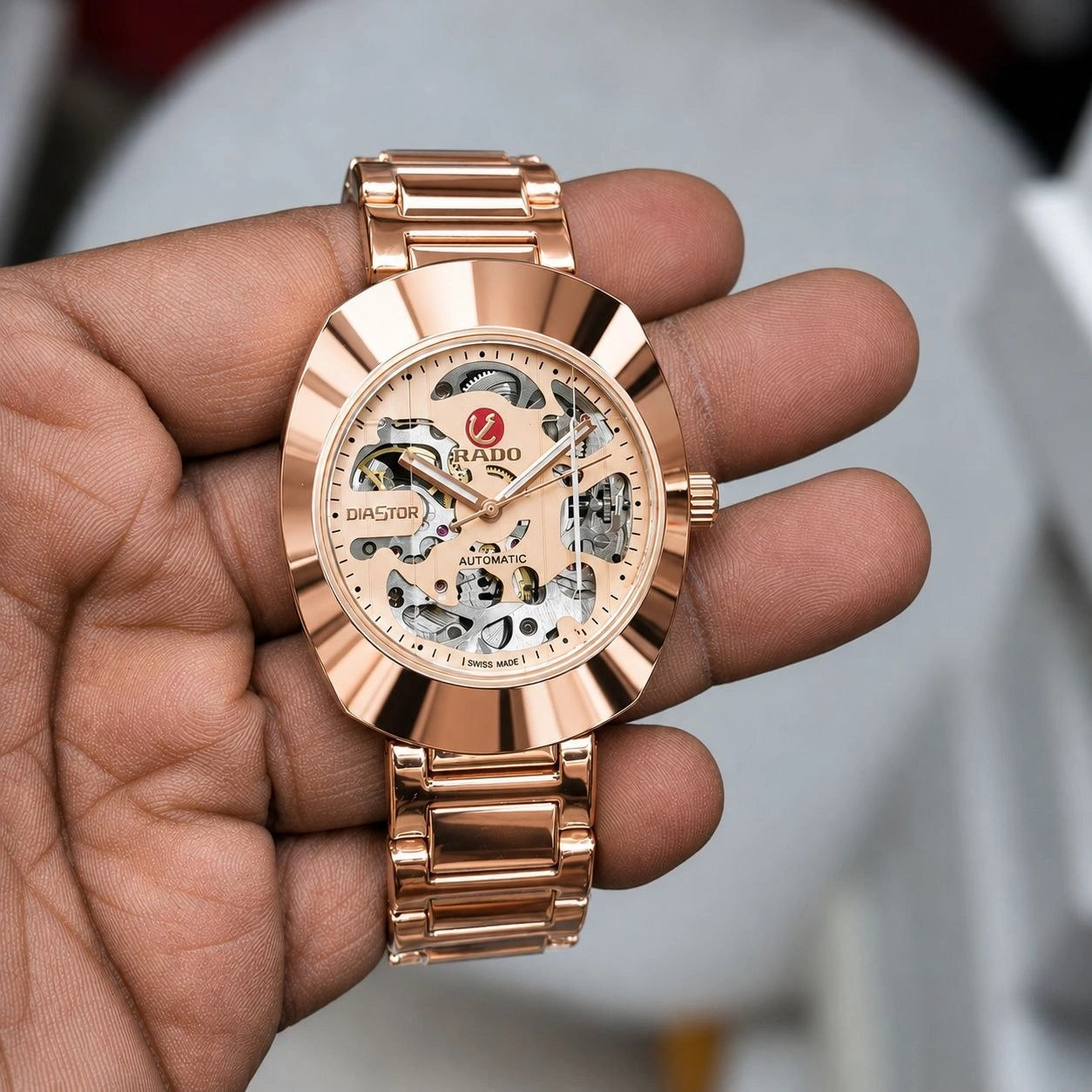 luxury skeleton dial watch
