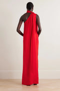 Stylish red formal evening maxi dress for women back side view