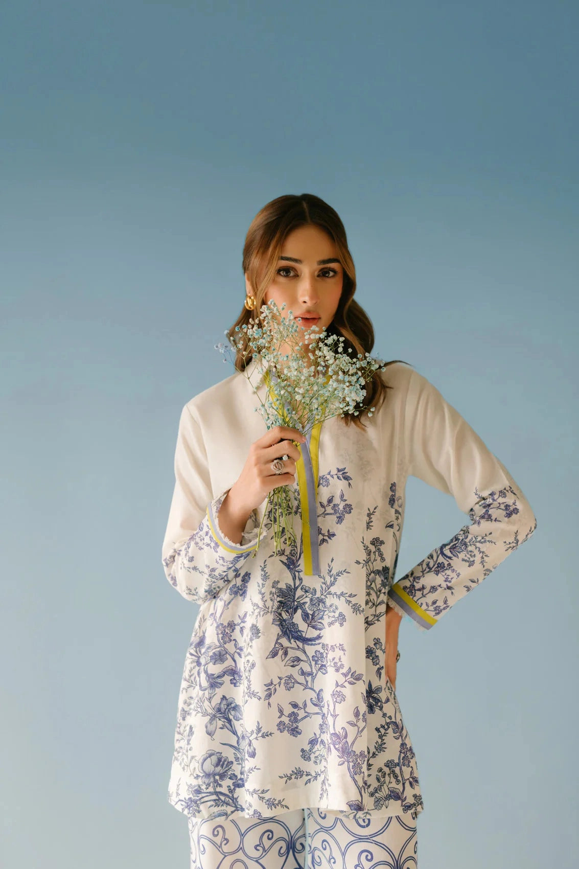 Printed Roman Silk Blend Top and Pant Set