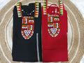 Side view of Roman silk dress with patch design