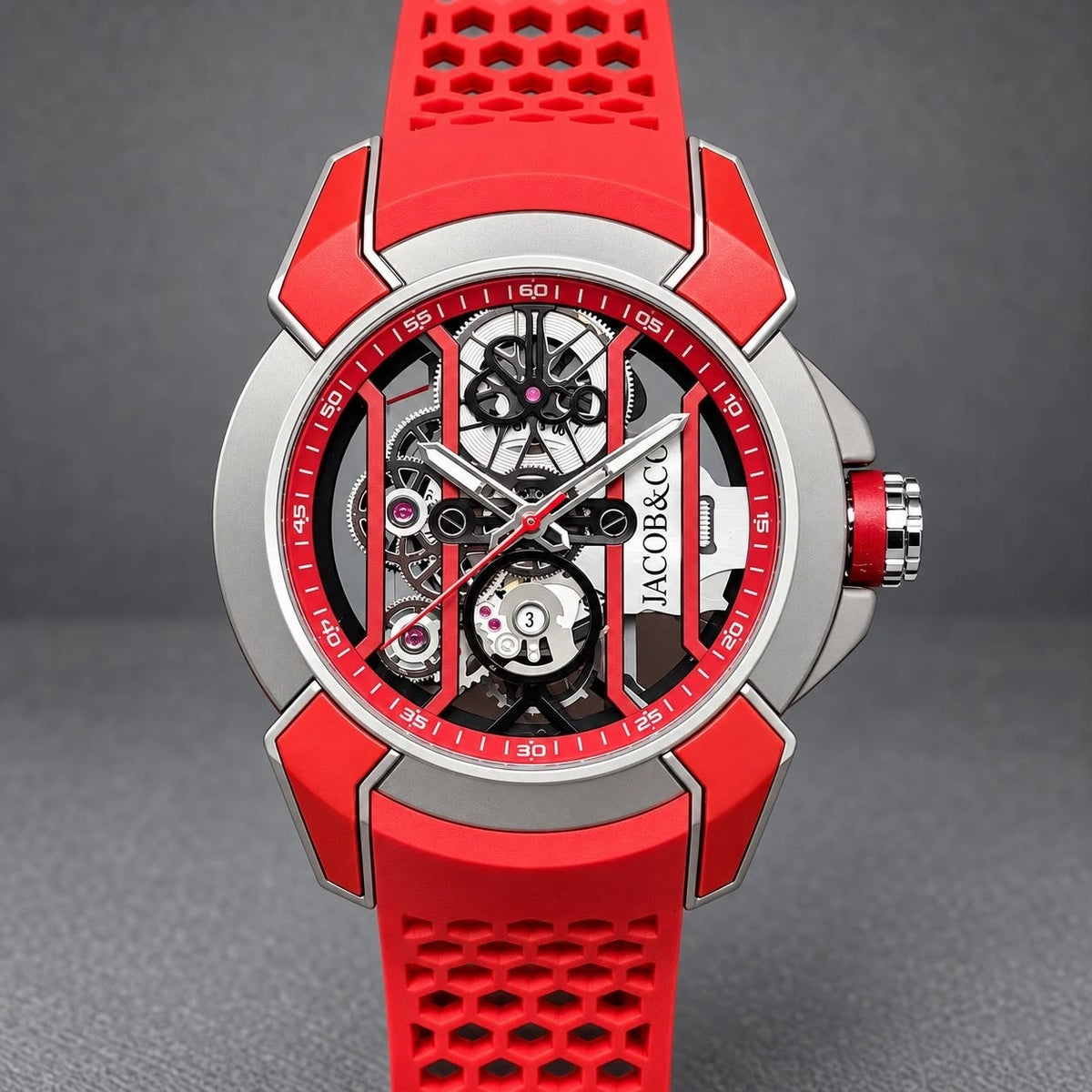 Rose gold-tone men's watch with orange silicone strap
