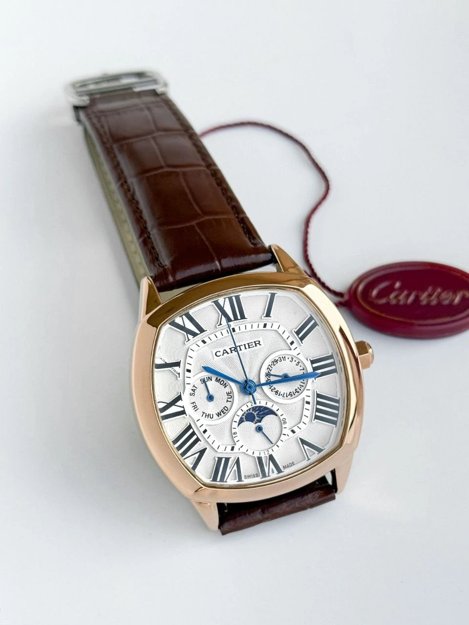 Rose gold-tone square watch with white Roman numeral dial