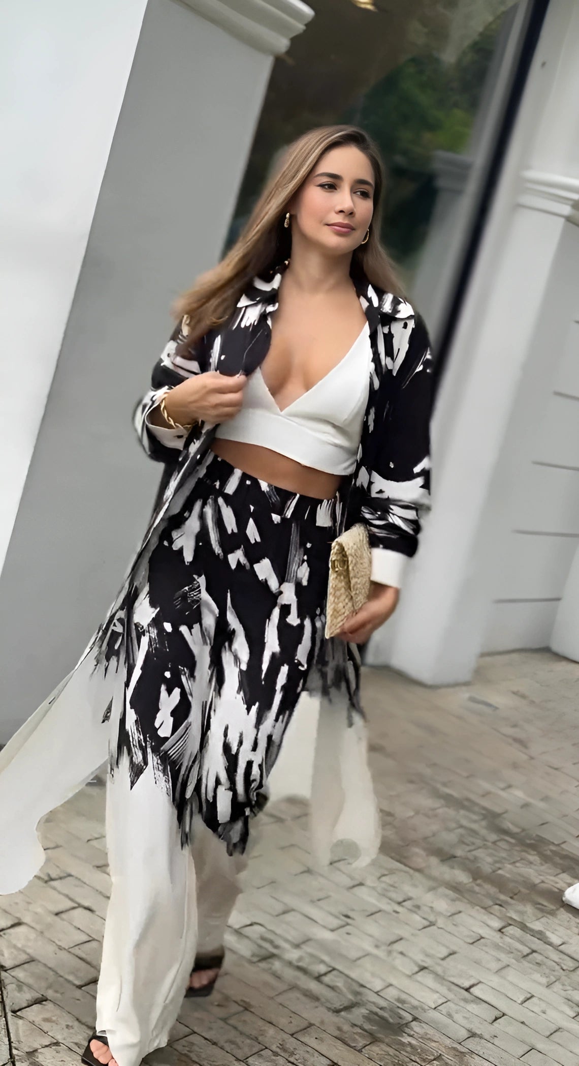 smart casual black white coord set for women