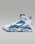 Display setup of University Blue Jordan sneakers