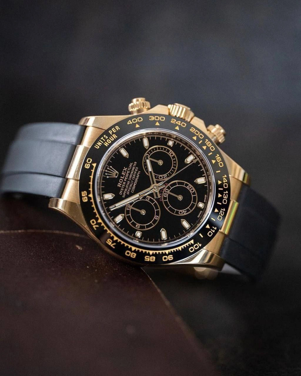 Daytona style watch black dial with detailed markers