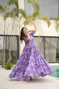 V-neck fully stitched printed gown for party
