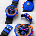 Unisex quartz watch with blue case and black strap