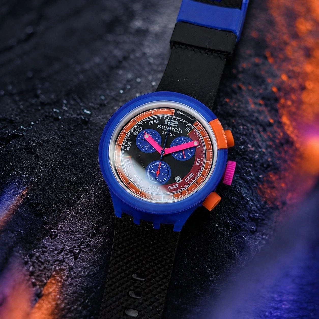 Swatch quartz chronograph unisex watch blue sports edition