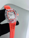 Tonneau dial sports watch with rubber strap