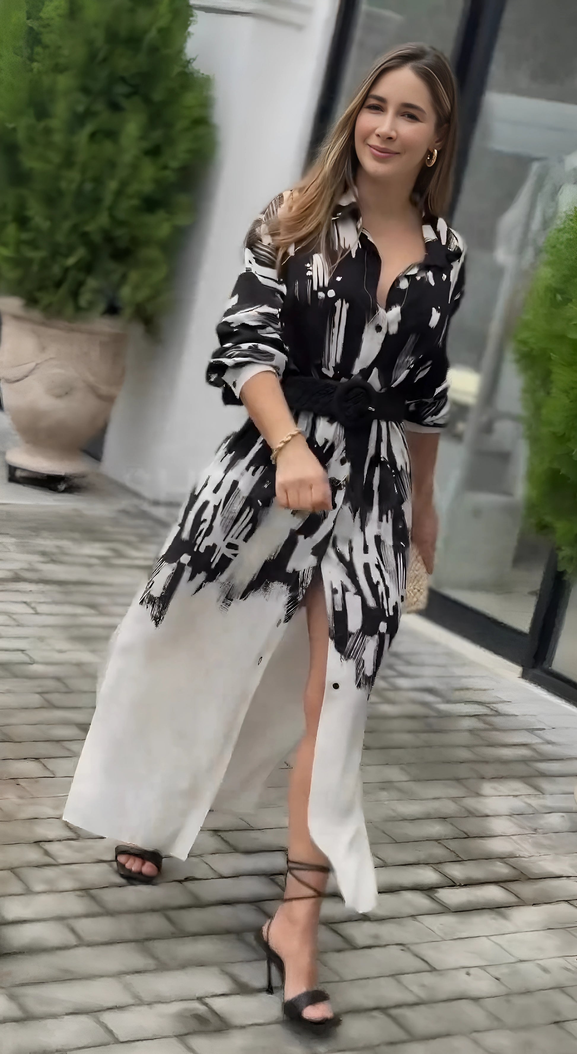 trendy women western shirt pant set black white