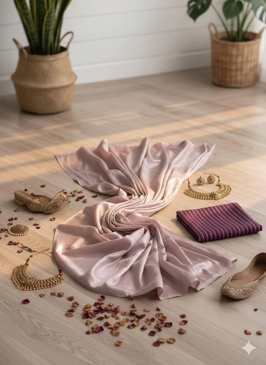 Elegant satin saree with handwork blouse women