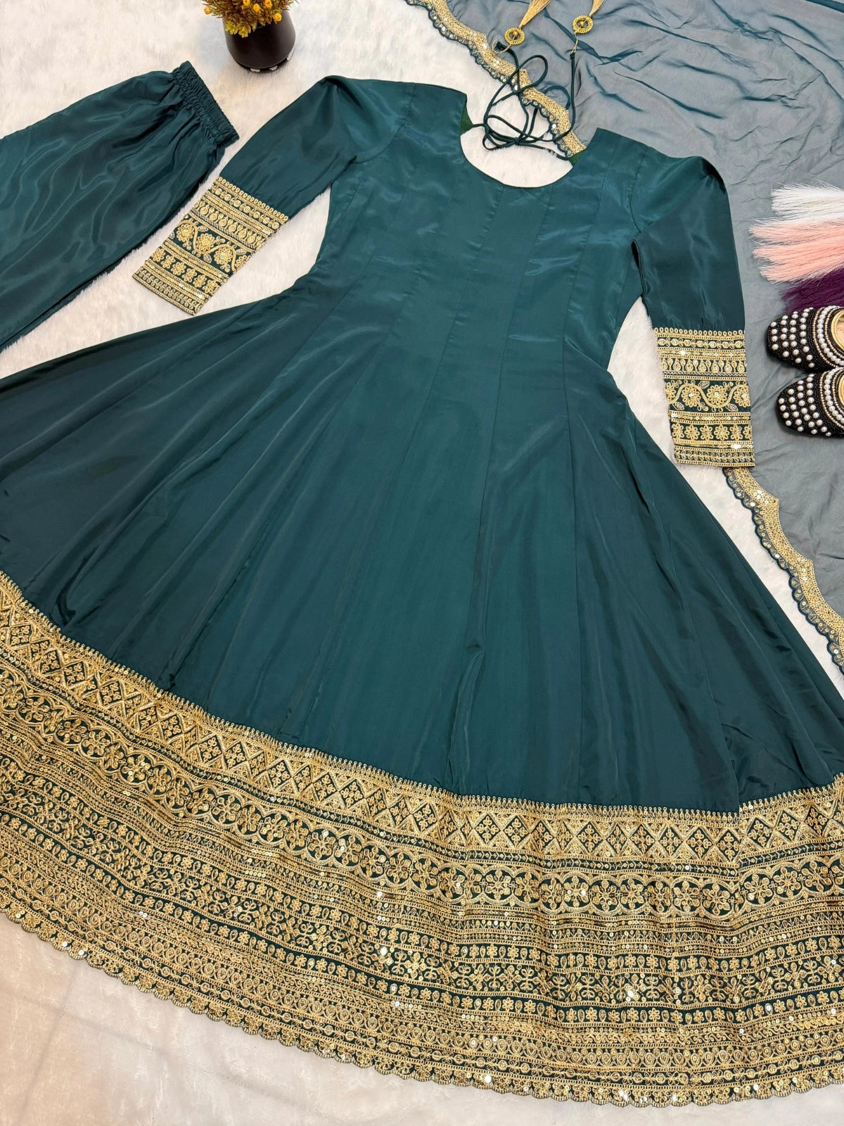 embroidered crepe anarkali dress