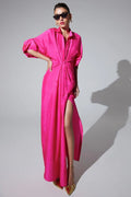 Premium pink silk feel maxi dress front view