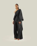women black one shoulder crepe jumpsuit front view