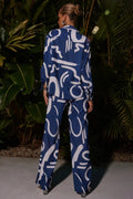 women blue abstract shirt pant coord set back view NEXTBUY