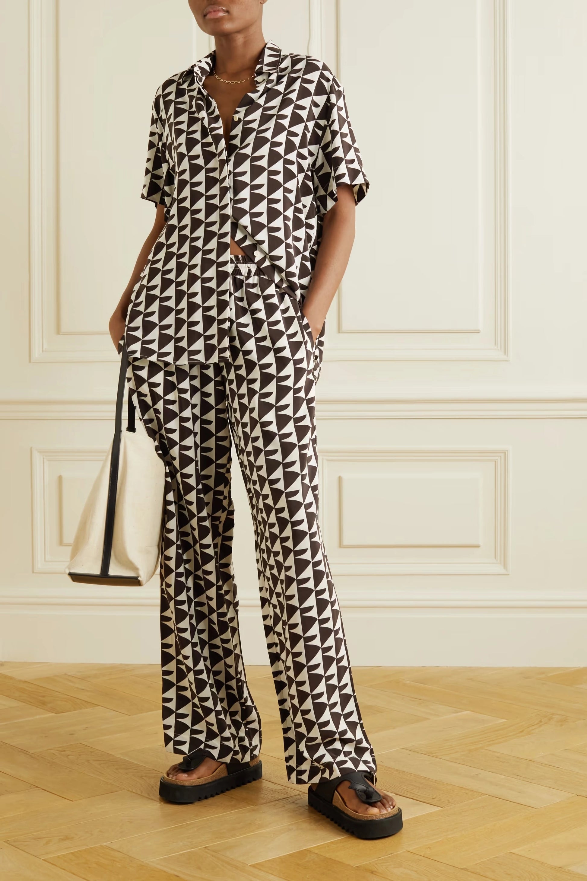 Women's Geometric Print Satin Co-Ord Set