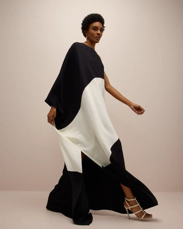 Women's off shoulder fluid crepe silk kaftan maxi dress