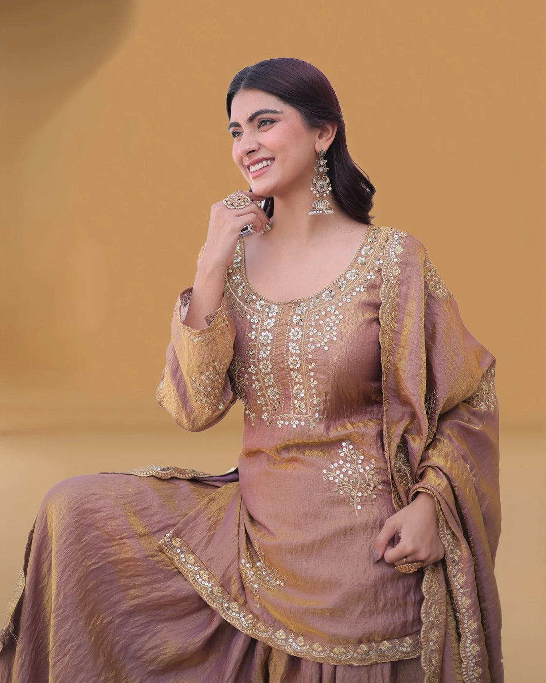 Women ready to wear Fendi Crush sharara suit with elastic waist and full inner cotton lining