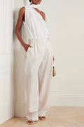 women slub luxe wide leg pants cream