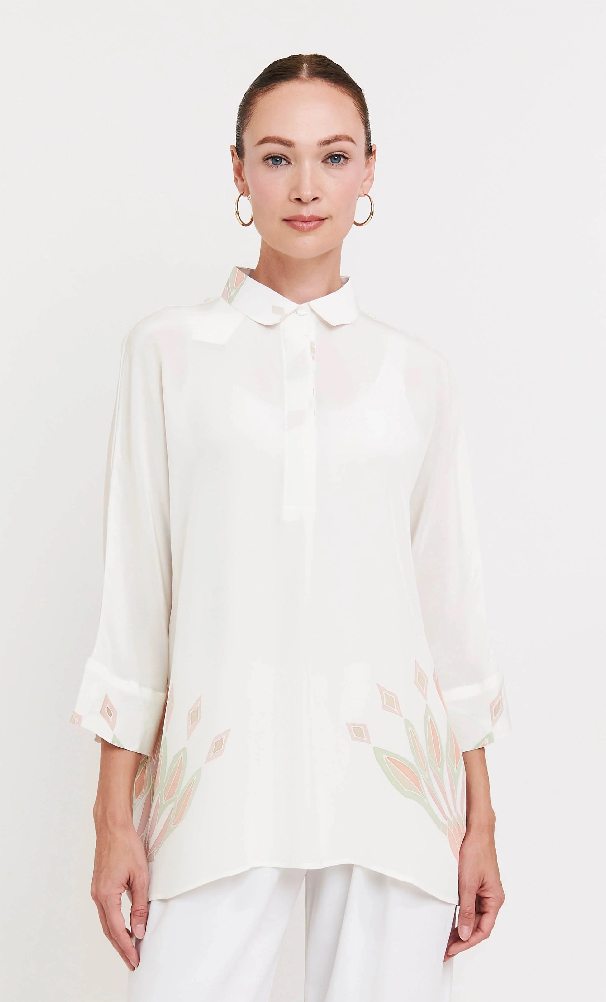 women white designer top and pant coord set front view