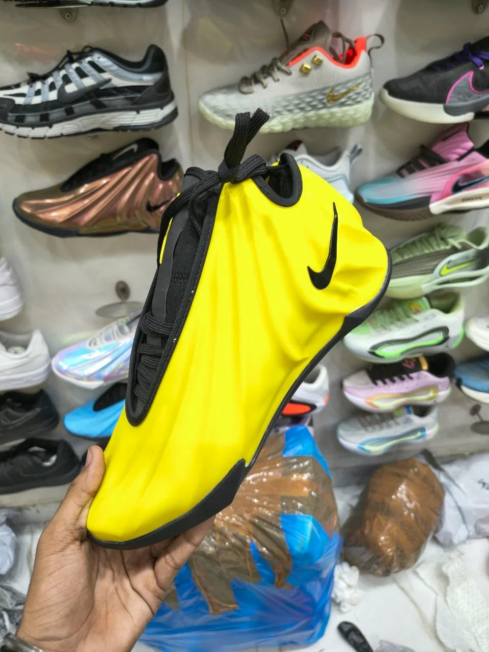 Yellow and black men's basketball style sneakers