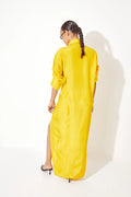 Women's yellow viscose silk button down long dress